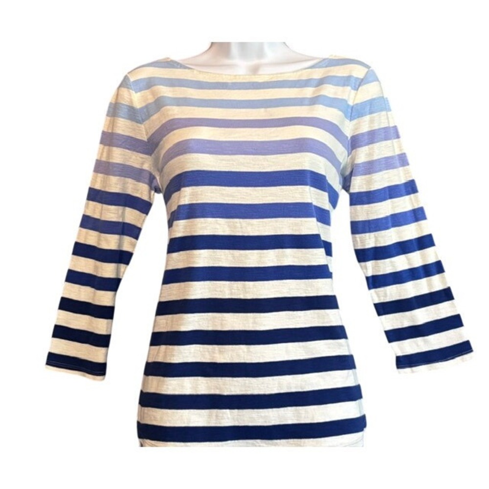 Tommy Bahama Womens Blue Ombre Striped Boat Neck Long Sleeve Top Size Medium